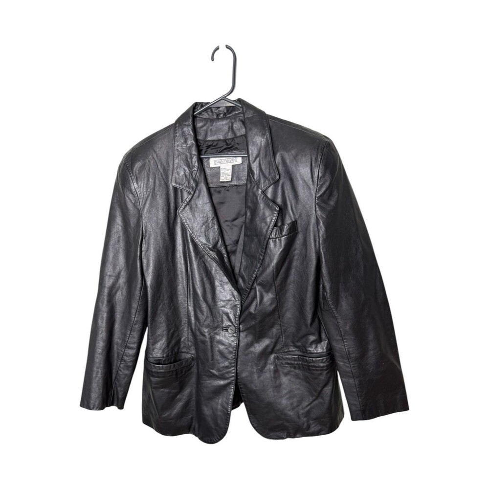 Evan Davies Vintage Black Nappa Leather Blazer Jacket Size 14